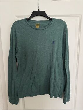 Polo by Ralph Lauren Men's Long-Sleeve Crew in Teal Green with Navy Pony